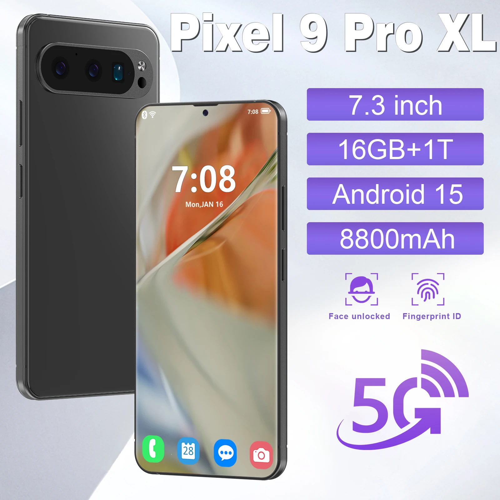 

Pixel 9 Pro XL 7.3-Inch Smartphone - 72MP+108MP 22GB RAM 2TB ROM Snapdragon 8 Gen4 Android 15 Dual SIM Dual Standby