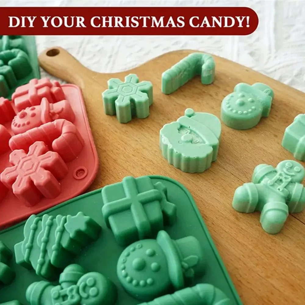 1Pc Handmade Snowflake Snowman Xmas Tree Gingerbread Man Santa Claus Mold Silicone Christmas Chocolate Molds Candy Baking Moulds