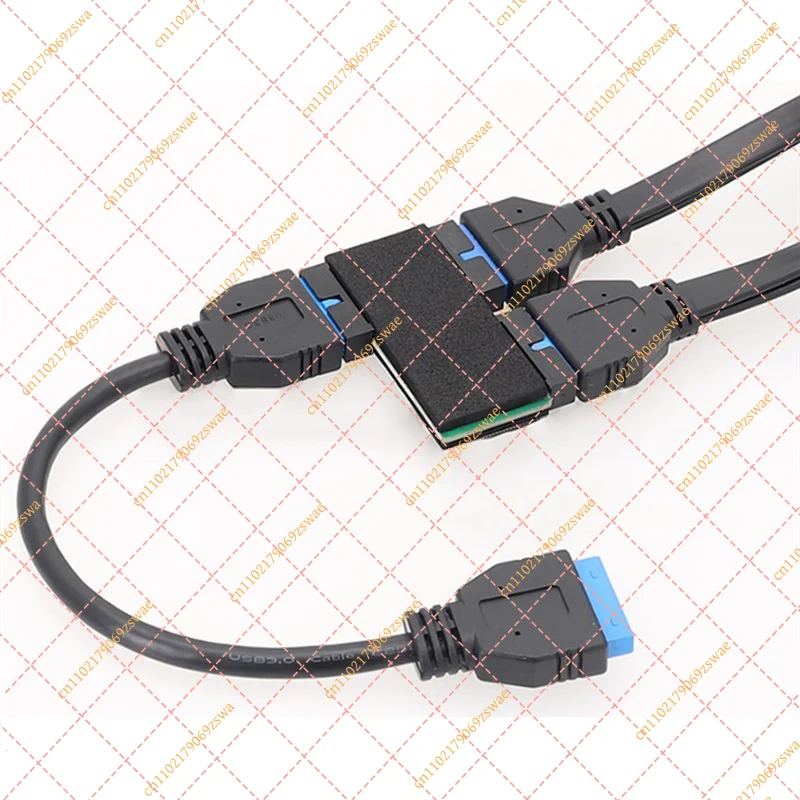 Compact USB 3.0 19-Pin 1 to 2 Hub with Chip Motherboard Data Extension Cable