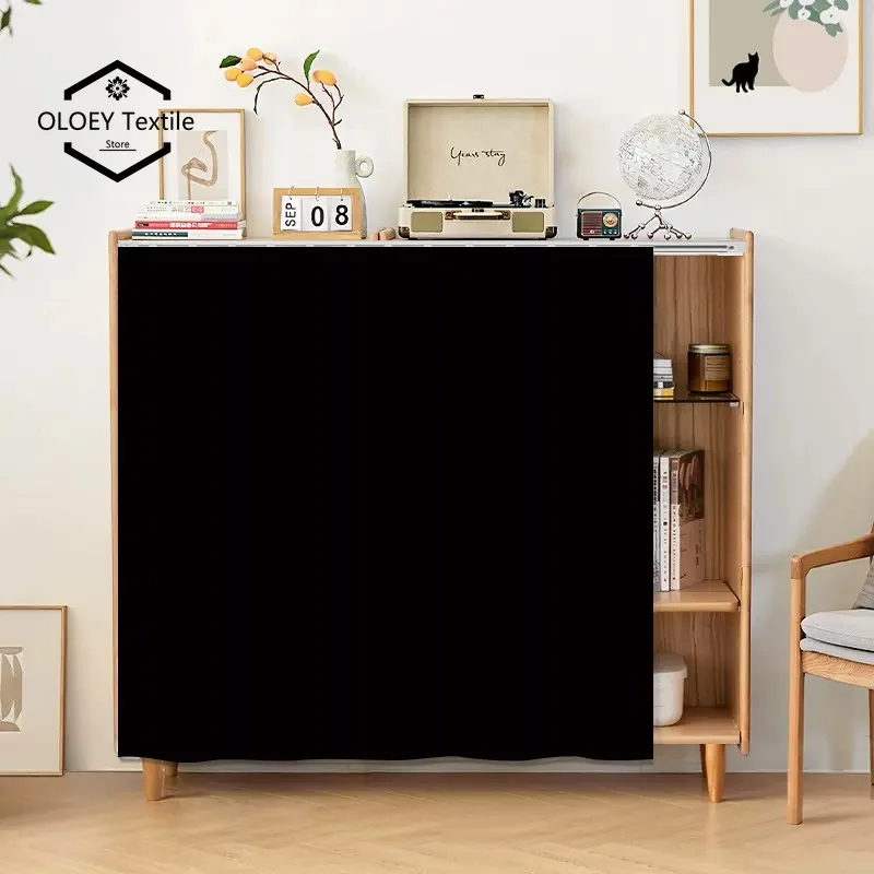 

Short Curtains for Kitchen, Privacy Closet Curtain Dust-Proof Under Sink Curtains for Small Kitchen Storage Room Black