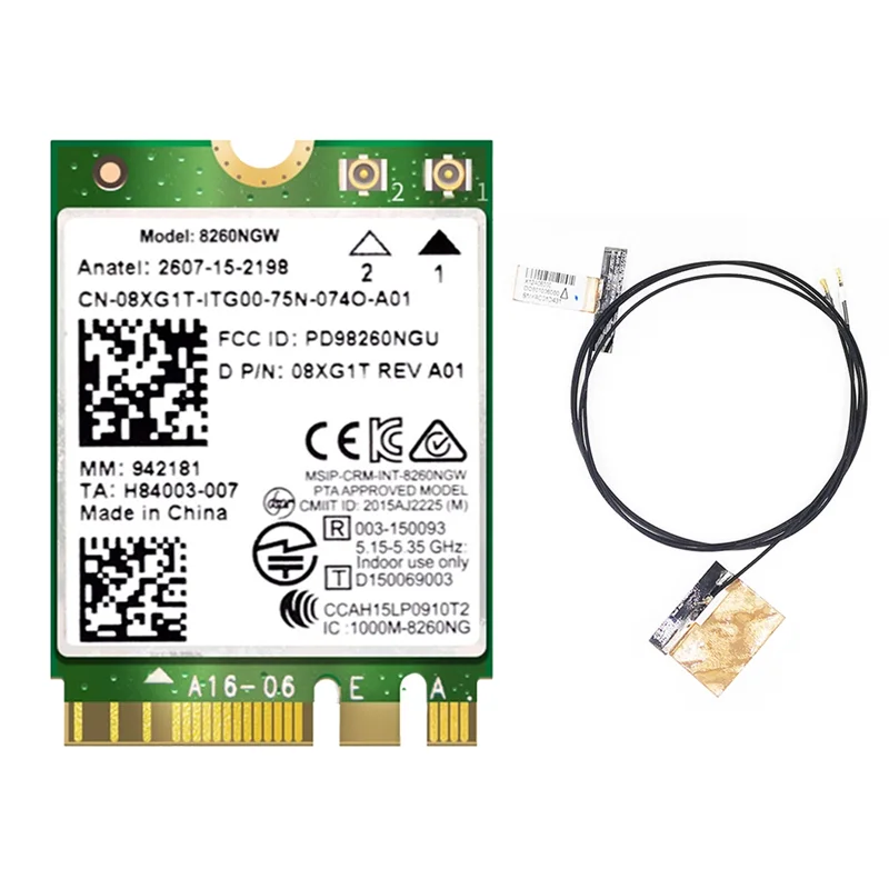 8260 8260NGW WiFi Card+2XAntenna 2.4G/5Ghz 867M Bluetooth 4.2 NGFF M.2 WiFi Wireless Card Module for Intel AC 8260