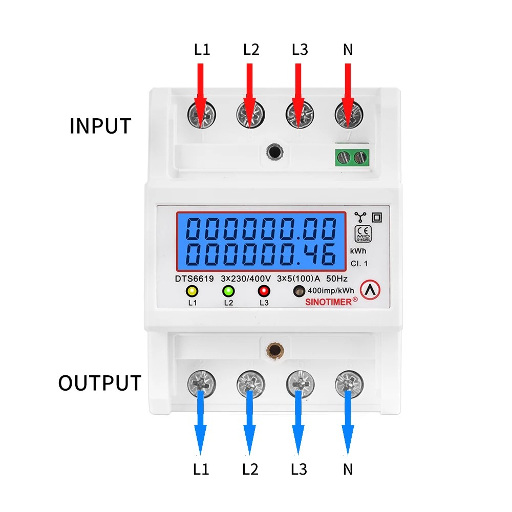 Dgital Wattmeter 100A 380V AC Three Phase Energy Meter Temporary kWh Can Be Reset Power Voltage Current