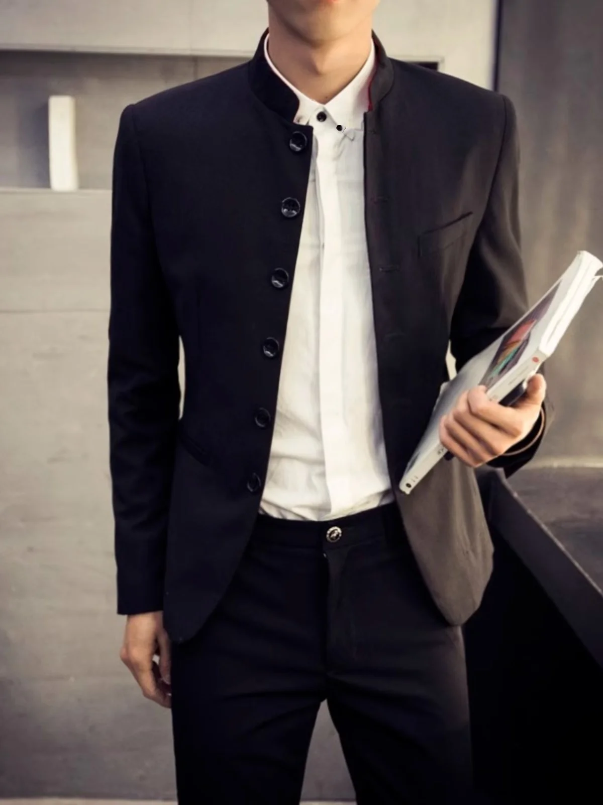 

Мужской повседневный приталенный пиджак с воротником-стойкой, весенне-осенний, в корейском стиле, для молодежи и студентов, в традиционном китайском стиле