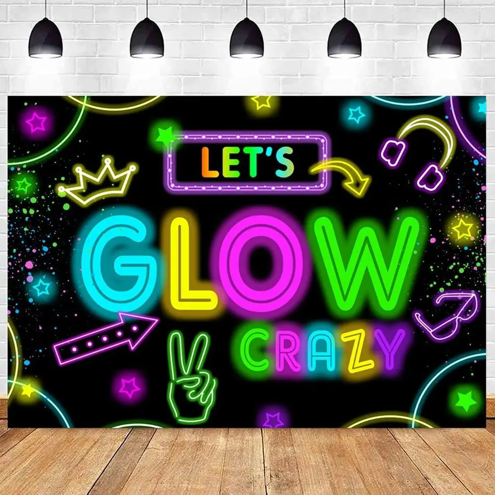 

Neon Glow Party Decorations Supplies Backdrop 10x7t Glow in The k Let’s Glow Banner Photography Background Birthday Sleppover Gr