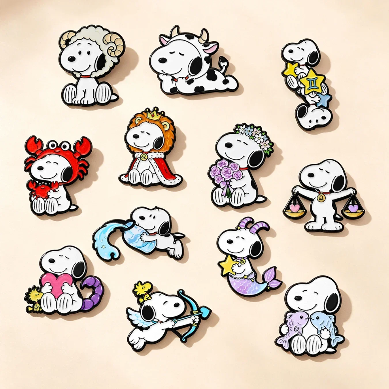 Cute 12 Constellation Puppy Enamel Brooch Zodiac Sign Metal Lapel Pins Badge Backpack Clothing Accessory Collectible Gift - view 4
