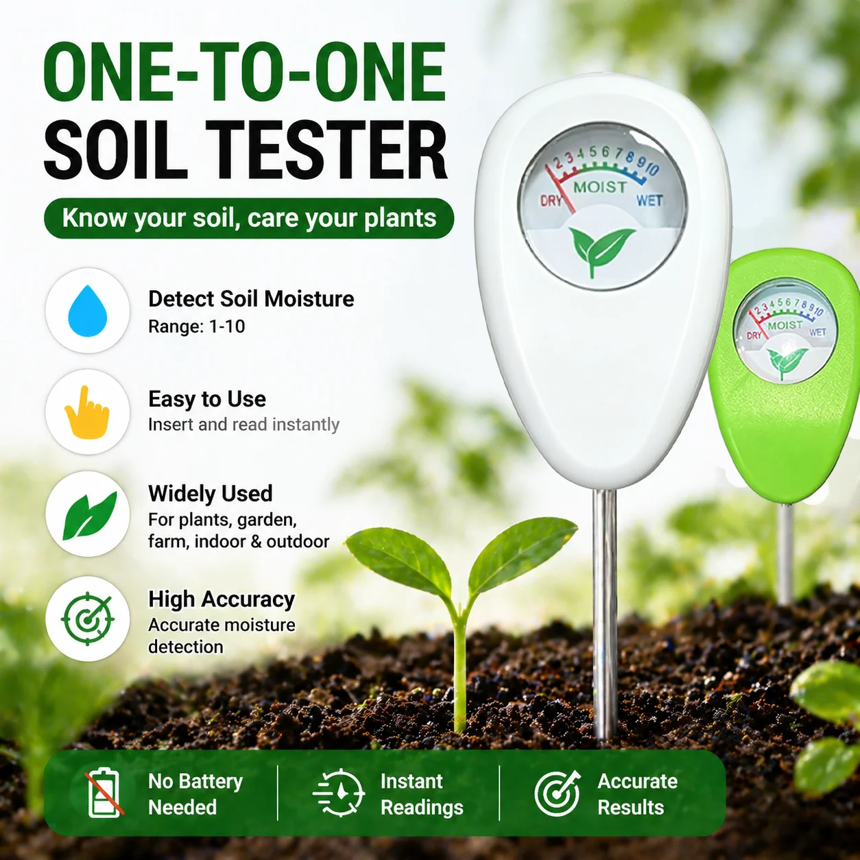 1PCS High Precision Soil Moisture Meter for Fast Detection - Ideal for Garden Potted Plants Greenhouse Lawn - No Battery Include