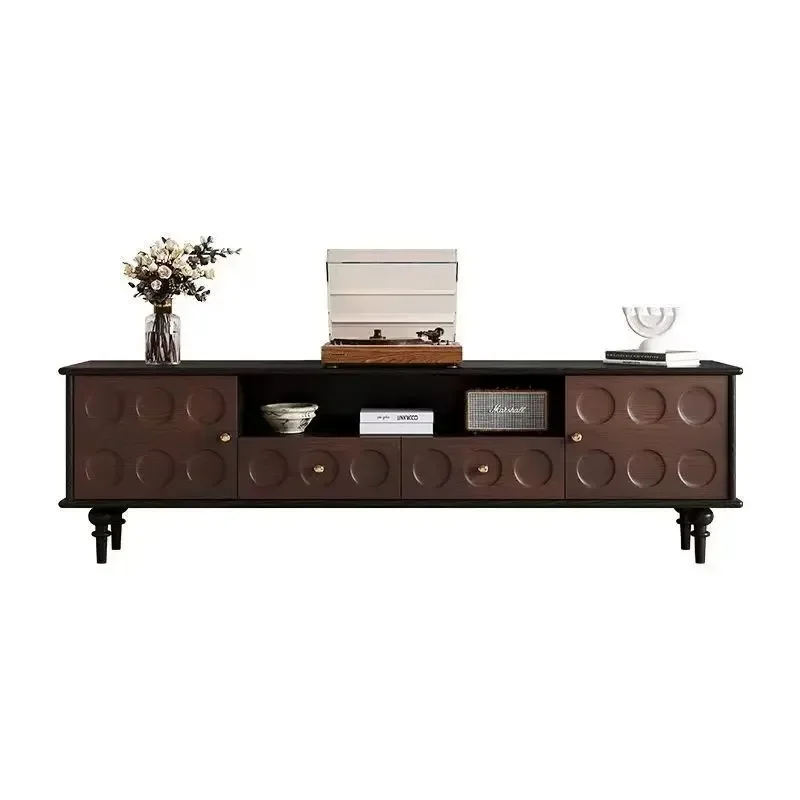C Internet celebrity retro solid wood TV cabinet black  small apartment living room home storage cabinet vintage furniture