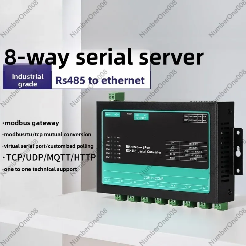 8-Port RS485 To Ethernet Serial Server, Industrial Modbus Gateway with DIN Rail, 485 To TCP/IP RTU/TCP Converter