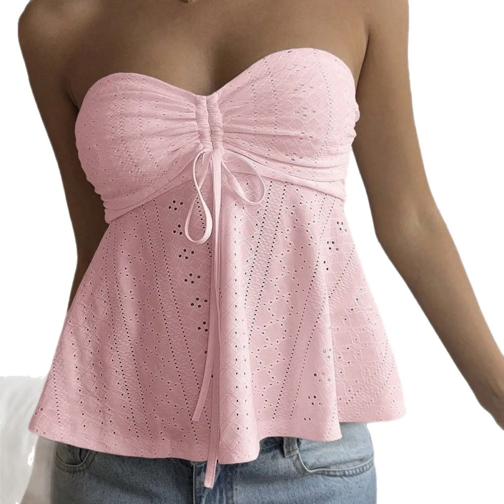 Casual Women Strapless Tube Top Sexy Slim Fit Sleeveless Crop Vest Elegant Ribbed Knit Trendy Spicy Girl Clothing