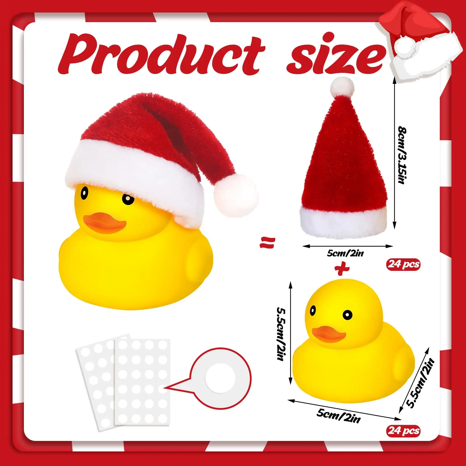 24/36/48 Pcs Christmas Rubber Ducks with Christmas Hats Small Bathtub Yellow Ducks Bath Toys for Baby Shower Holiday Decor Xmas