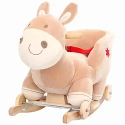 Plush Rocking Horse Toy para bebê, Cadeira de balanço, Base de madeira