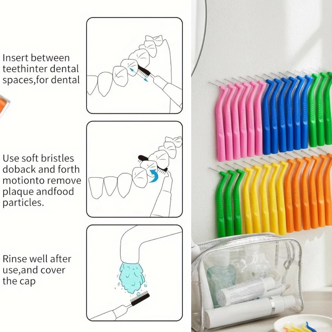 30/50pcs L-Shaped Interdental Brushes - Angled Ergonomic Grip, Multi-Color for Braces, Implants & Tight Spaces, Oral Care Tool