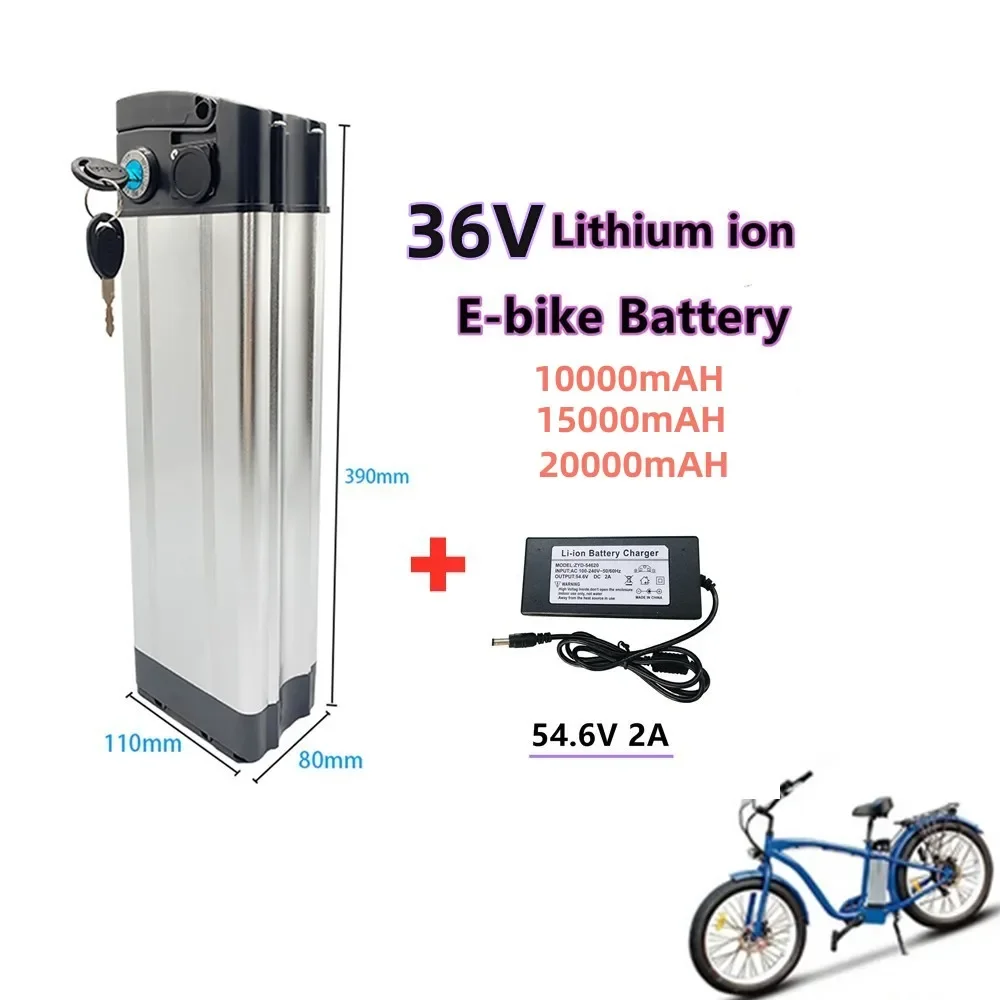 Ebike Battery 36V10AH 15AH 20AH Lithium Silver Fish Batterie Akku for 350W 500W 750W 1000W Electric Bike 18650 Li-ion Battery Pa