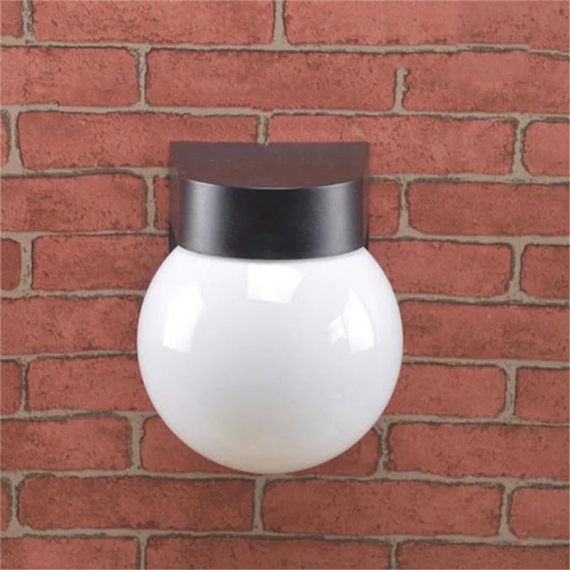 

BMBY-Black White PC Base E27 Ball Led Outdoor Wall Lamp, Modern Loft Design Milky Acrylic Lampshade For Outdoor Porch Lights