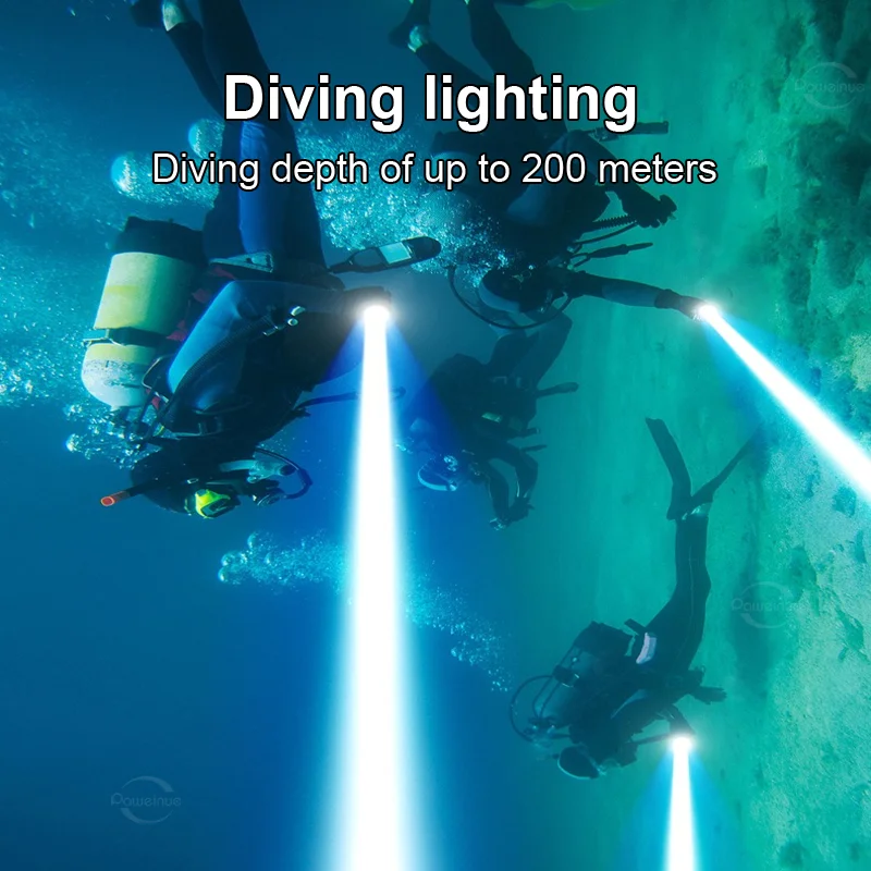 IPX8 Waterproof Professional Diving Flashlight Strong Light Zoom Aluminum Alloy Diving Torch T6 LED Underwater Diving 200m Torch