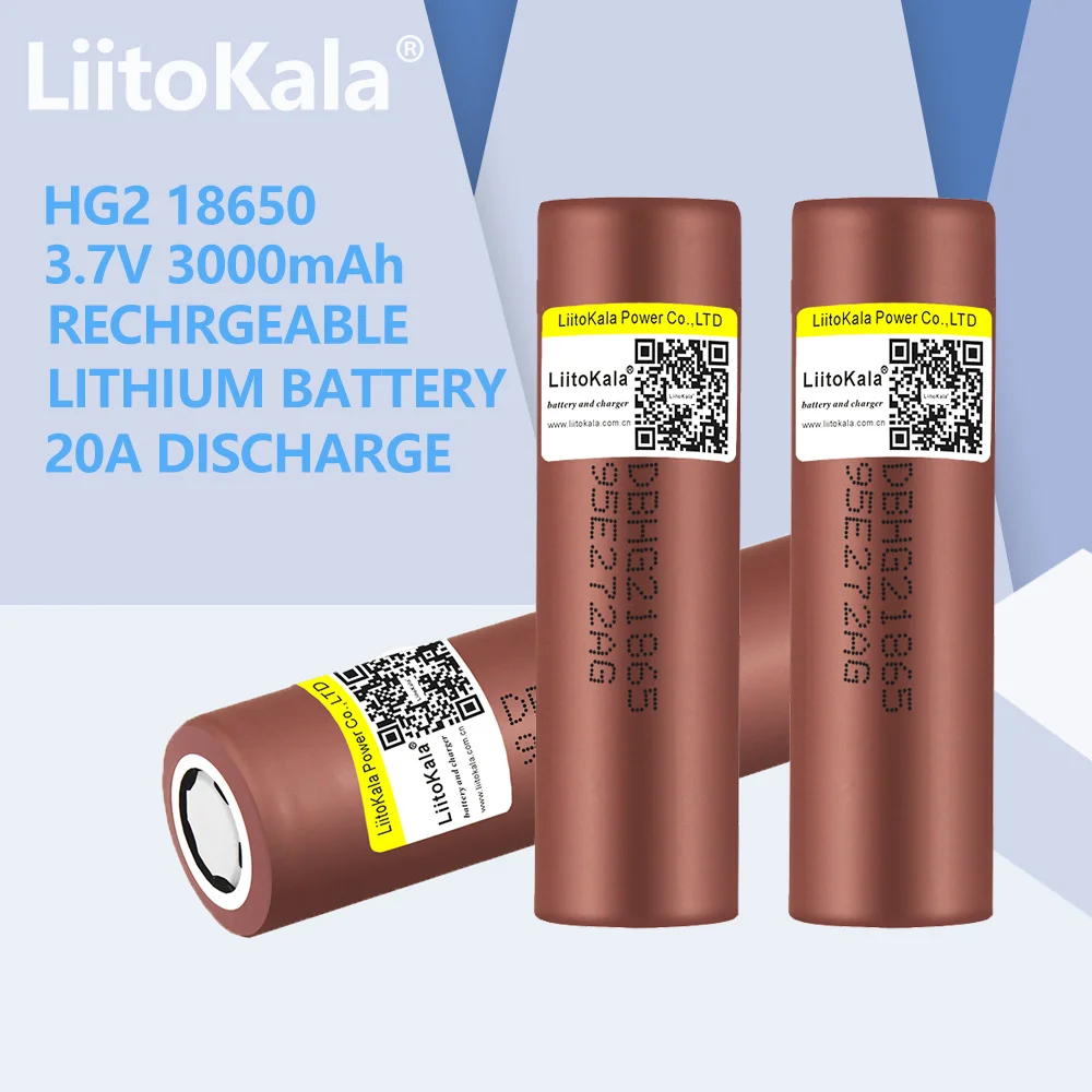 Liitokala-بطارية قابلة للشحن ، بطاريات طاقة ، 18650HG2 ، 3000mAh ، 3.6V ، 20A ، Max 35A ، 100% جديد ، 3 قطعة