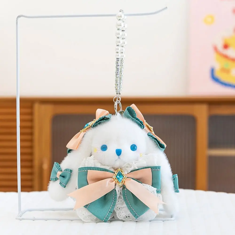 فستان الأميرة اللؤلؤ أفخم الأرنب المفاتيح الكرتون لينة دمية على شكل أرنب كيرينغ محشوة Kawaii تدلى الأذن أرنب قلادة