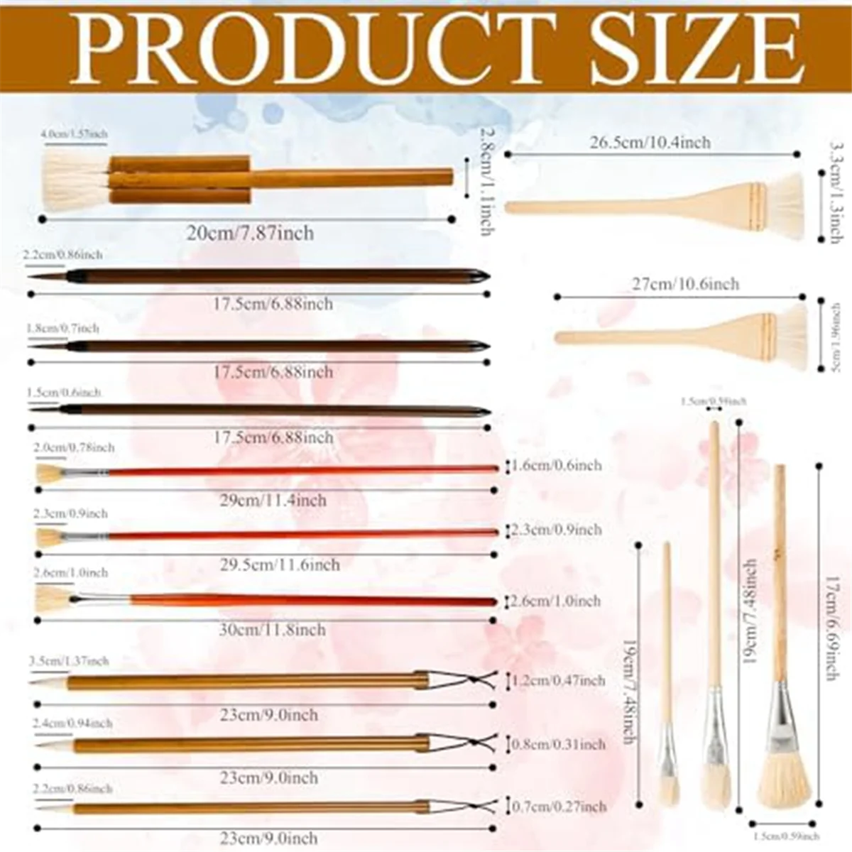 15Pcs Pottery Glaze Brushes,Wood Long Handle Artist Fan for Acrylic Watercolor Pottery Oil Painting Students Kids Adults