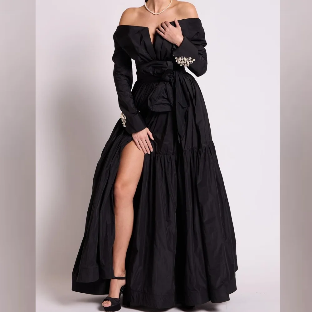 Customized Jersey Beading Draped Pleat Celebrity A-line Off-the-shoulder Bespoke Occasion Gown Long Dresses