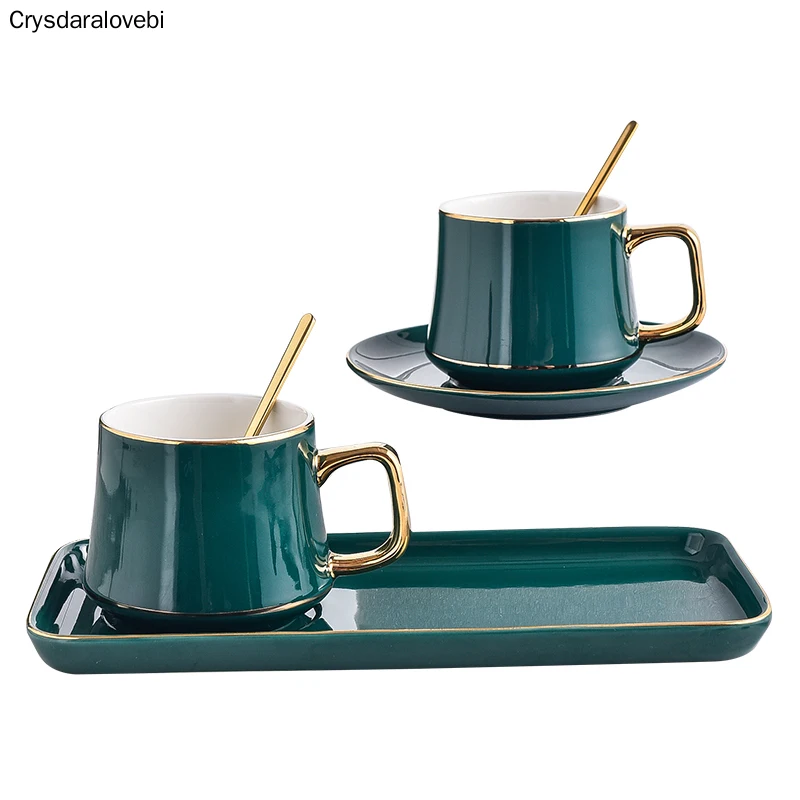 Nordic Coffee Cup Set Green Creative Coffee Cup with Spoon Dim Sum Dish Afternoon Tea Black Tea Cup Handle Mug Household Tea Set