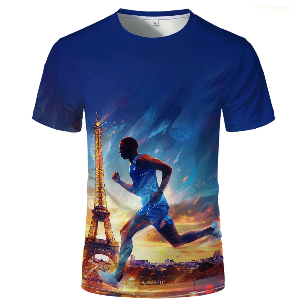 Paris Eiffel Tower Sports Meeting Men Printed Tshirt France Paris Graphic Casual T Shirts Running Competitions Games Unisex Tees