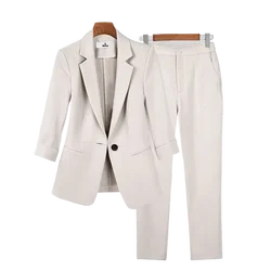 Women's 2024 Autumn New Fashion Thin Professional Suit Coat+Pants Two Piece Korean Elegant Slim Blazers Trousers Matching Set