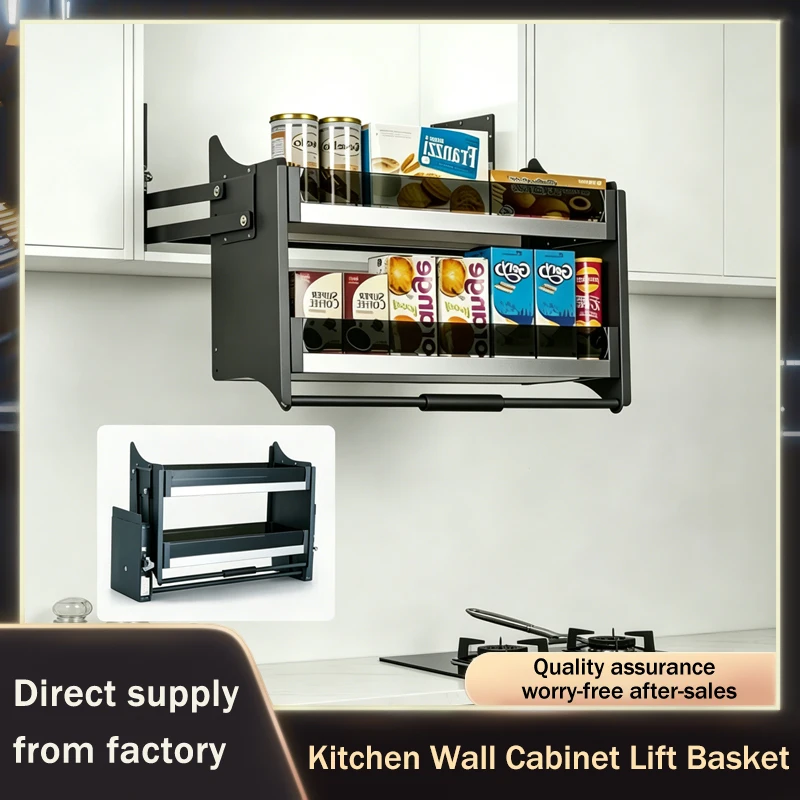 360 Degree Rotating Kitchen Cabinet Lift Down Damping Buffer Pull Down Spice Rack For Tall Cabinet Stainless Steel Heavy Duty