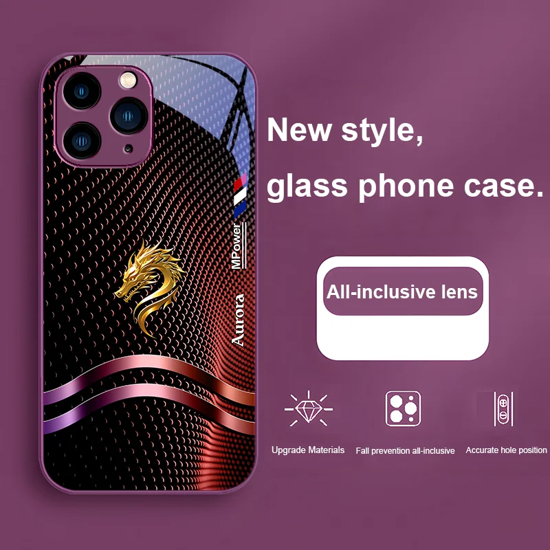 プラチナライト中国ゴールデンドラゴン Iphone 15 14 13 12 11 プロマックス XS XR 7 8 プラス 2020 2022 SE 強化ガラス電話ケース