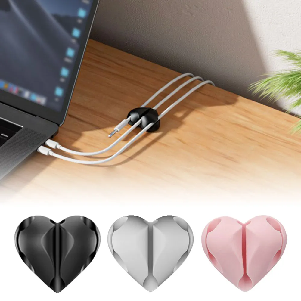 4 قطعة على شكل قلب كابل صغير اللفاف المنظم USB كابل شحن كليب مكتب مرتب حامل مُنظِم حماة في المنزل مكتب سيارة #1