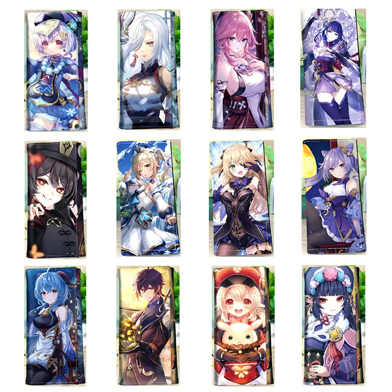 Anime Long Wallet Genshin Impact Cosplay Shenhe Scaramouche Zhongli Xiao Tartaglia Hutao Kazuha Paimon Leather Clutch Purse Gift