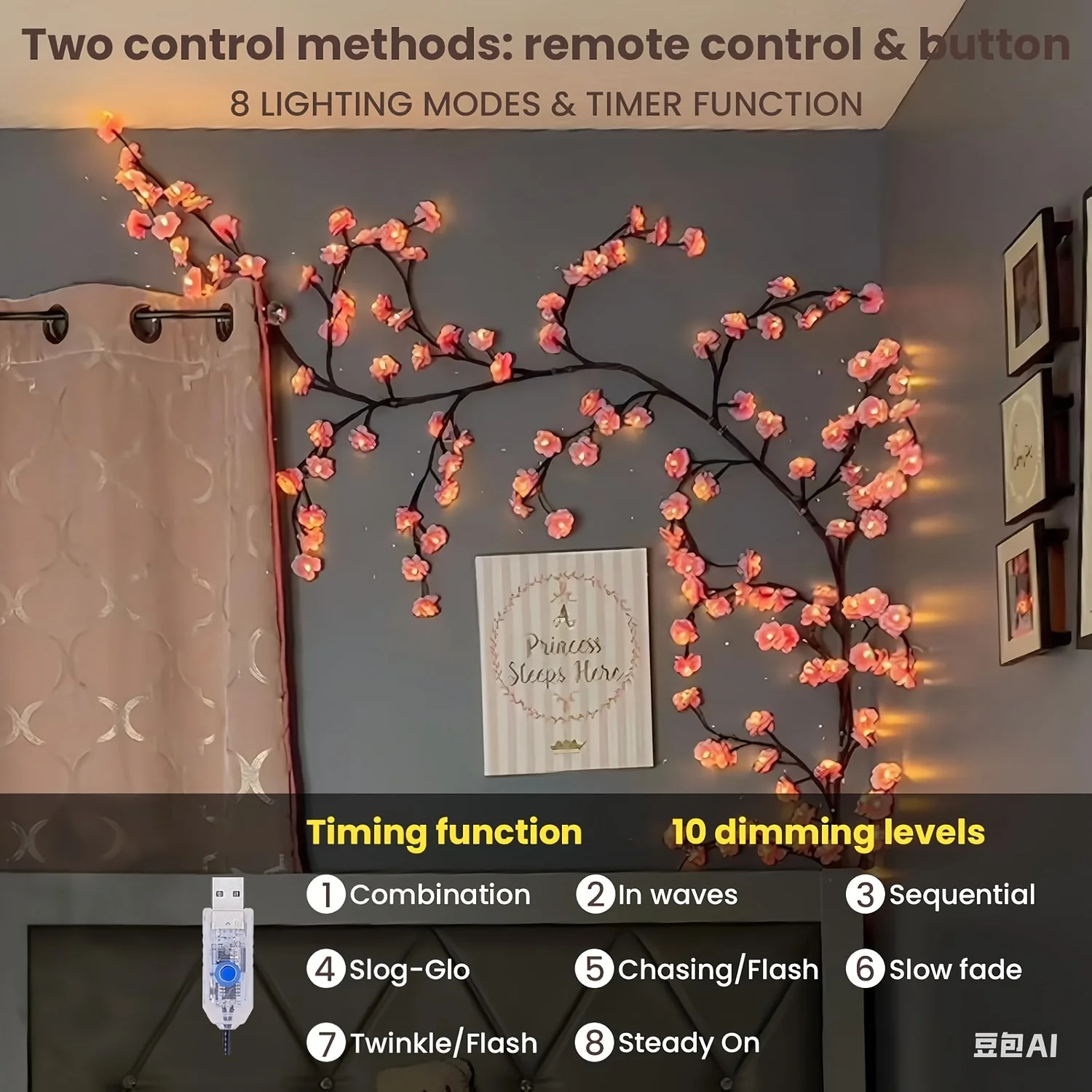 Cherry Led Tree Branch Lights With 72/96led Lights Peach Blossom Willow Vine Twig Garland Indoor Party    JJ1950OT