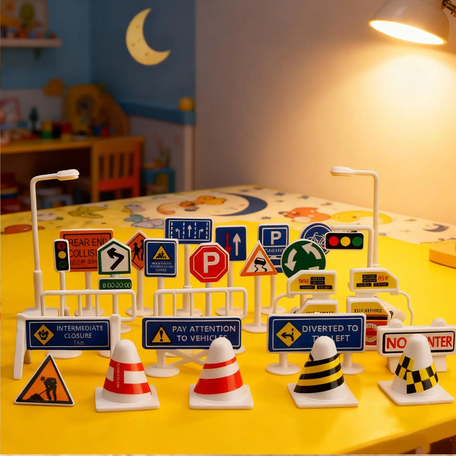 Zabawka sygnalizacyjna 28 elementów przenośna edukacyjna gra ucząca znaki drogowe zabawka na imprezy świąteczne do salonu domowego na Halloween