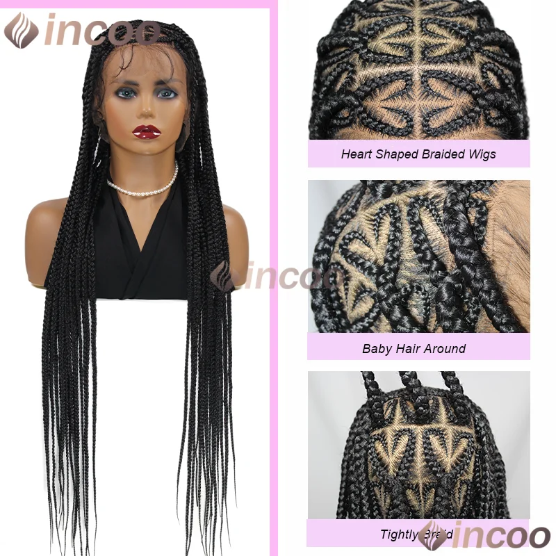 36 "الدانتيل الجبهة الباروكات الاصطناعية للنساء كورنو على شكل قلب الباروكات صندوق الضفائر الدانتيل الباروكات مع شعر الطفل #5