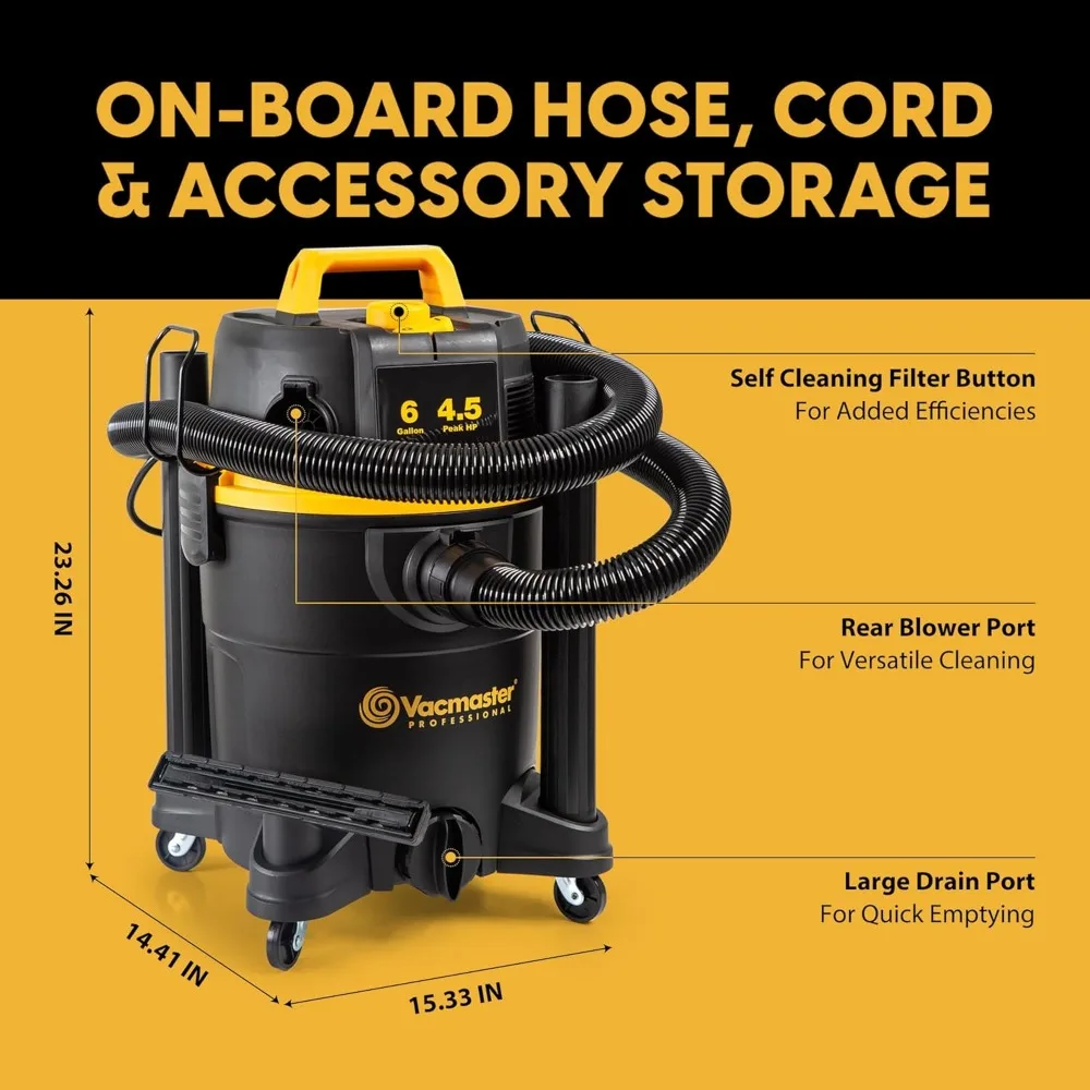 6 Gallon 4.5 HP Wet/Dry Vacuum with Self-Cleaning Filter System