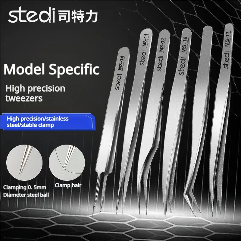 Stedi MS-11~15 Stainless Steel Precision Tweezers Scale Model Hobby Tools For Decal Picking Miniature DIY Craft Assembly