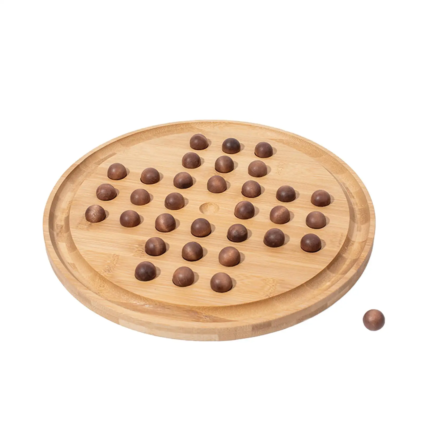 Diameter 28.8cm Wood Solitaire Board Game Solitaire Toy for Training Thinking with 33 Pieces Wood Bead Family game