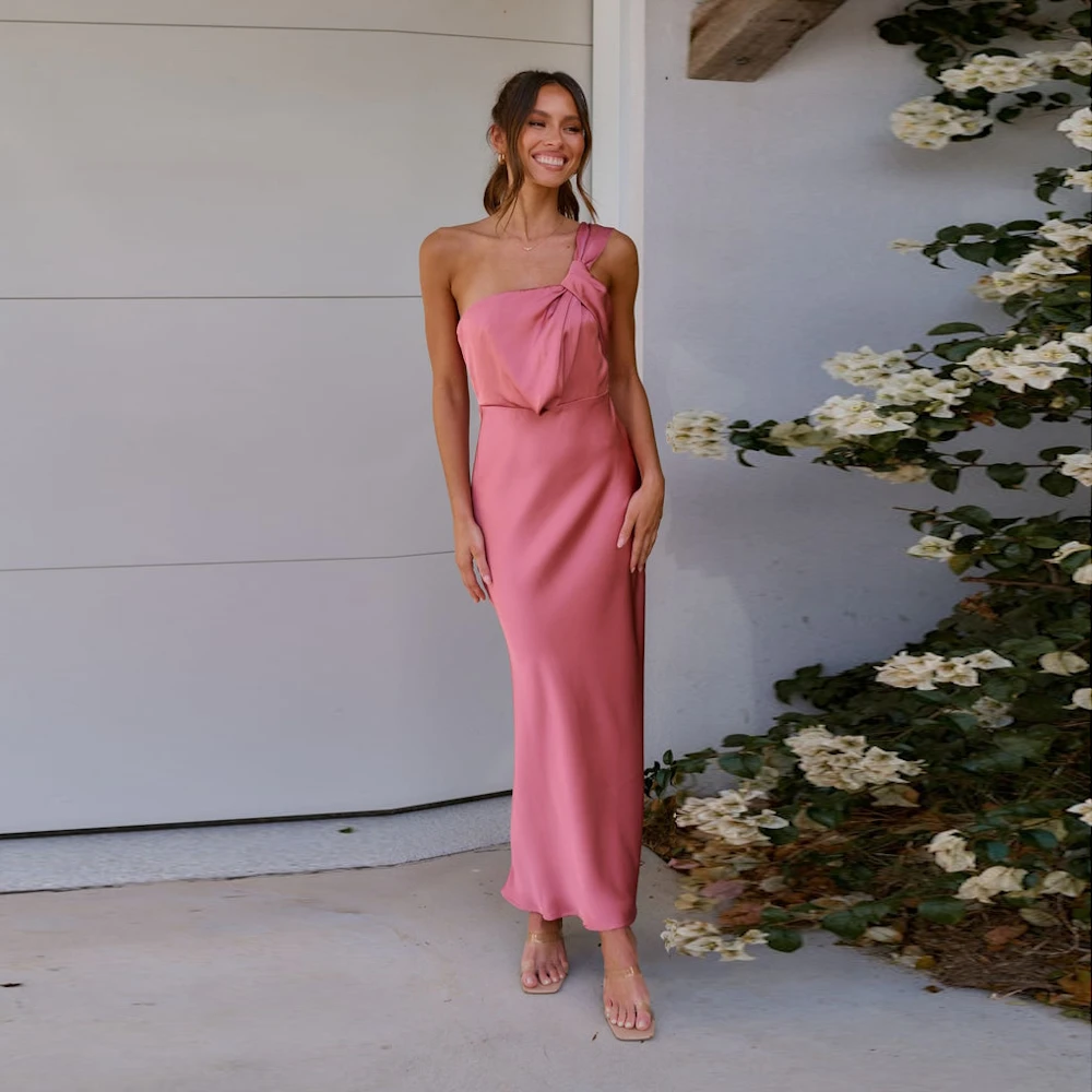 

ROSELLA Elegant One Shoulder Pretty Women Dress For Special Party Events Pink Mermaid Ankle Length Formal Prom Gown New 2023