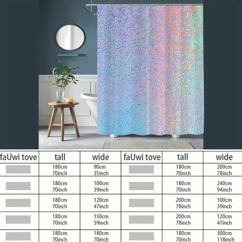 Waterproof Glitter Confetti Rainbow Mosaic Shower Curtain Liner for Colorful Bathroom Decor Home Accent Shower Curtain view 3