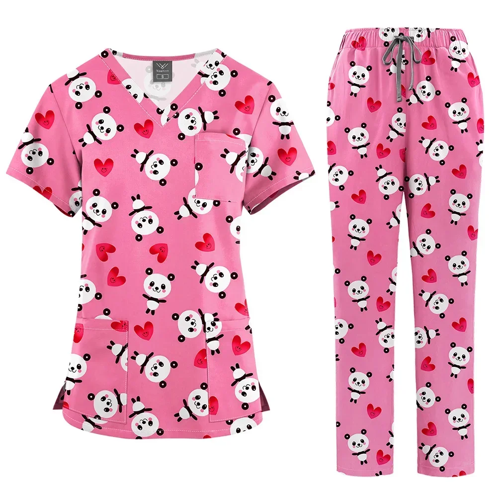 Cartoon Print Scrubs Sets Hospital Medical Uniforms Scrub Tops Pants Dental Clinic Beauty Spa Surgery Workwear Clothes Suits