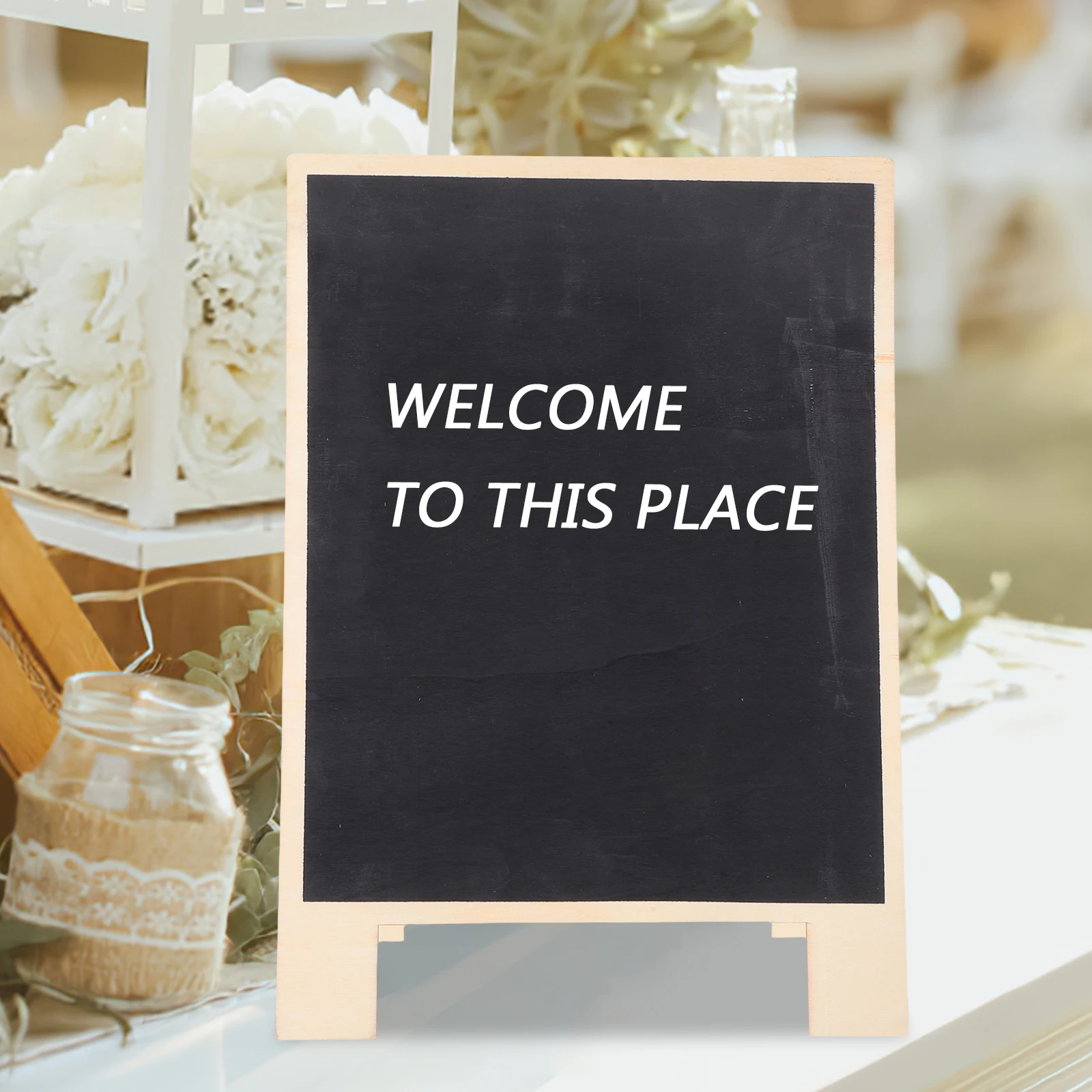 Double Sided Wooden Chalkboard Signs Foldable Tabletop Message Board for Home Bar Cafe Wedding Menu Decoration Natural Wood