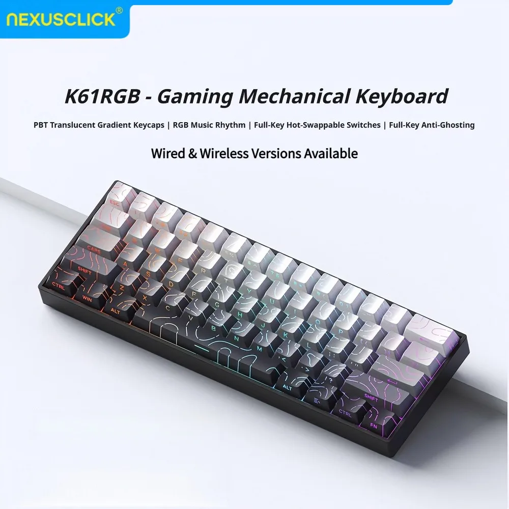 NexusClick 61 Keys Magnetic Switch Gaming Keyboard,Wired Mechanical Hot Swappable RGB Backlit PBT Keycaps Esports Keyboard Work
