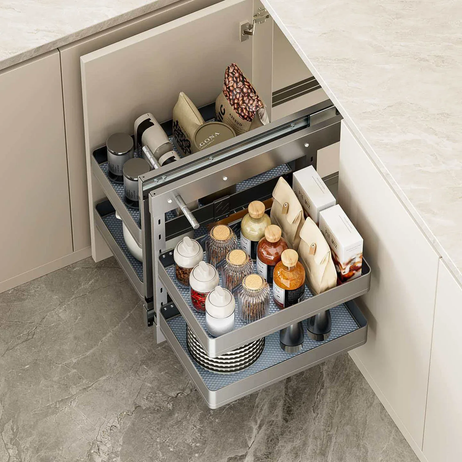 Corner pull basket full pull out little monster cabinet corner storage rack large capacity pot basket all aluminum double