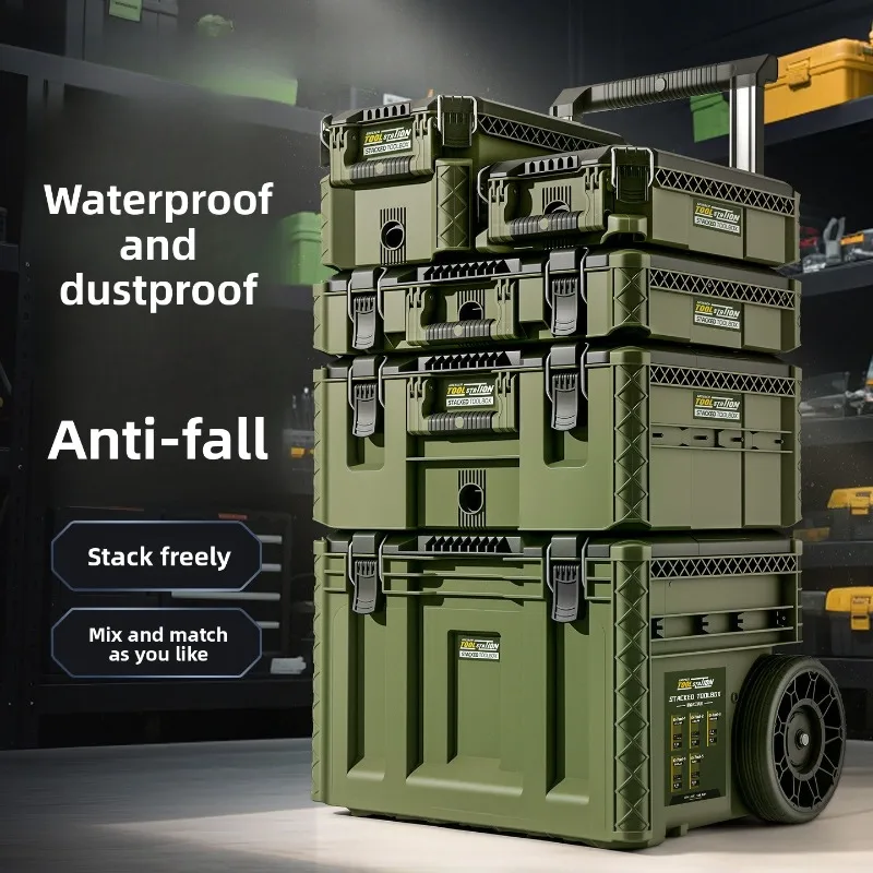 Industrial Grade Toolbox Storage Box Telescopic Handle Large Capacity Base Station Style Tools Box Toolbox Toolbox Case