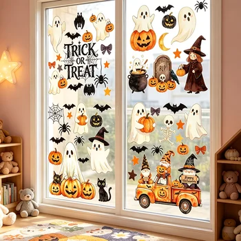 Halloween Window Clings, Halloween Decorations, Indoor Fall Decor Stickers | 6 Sheets of…