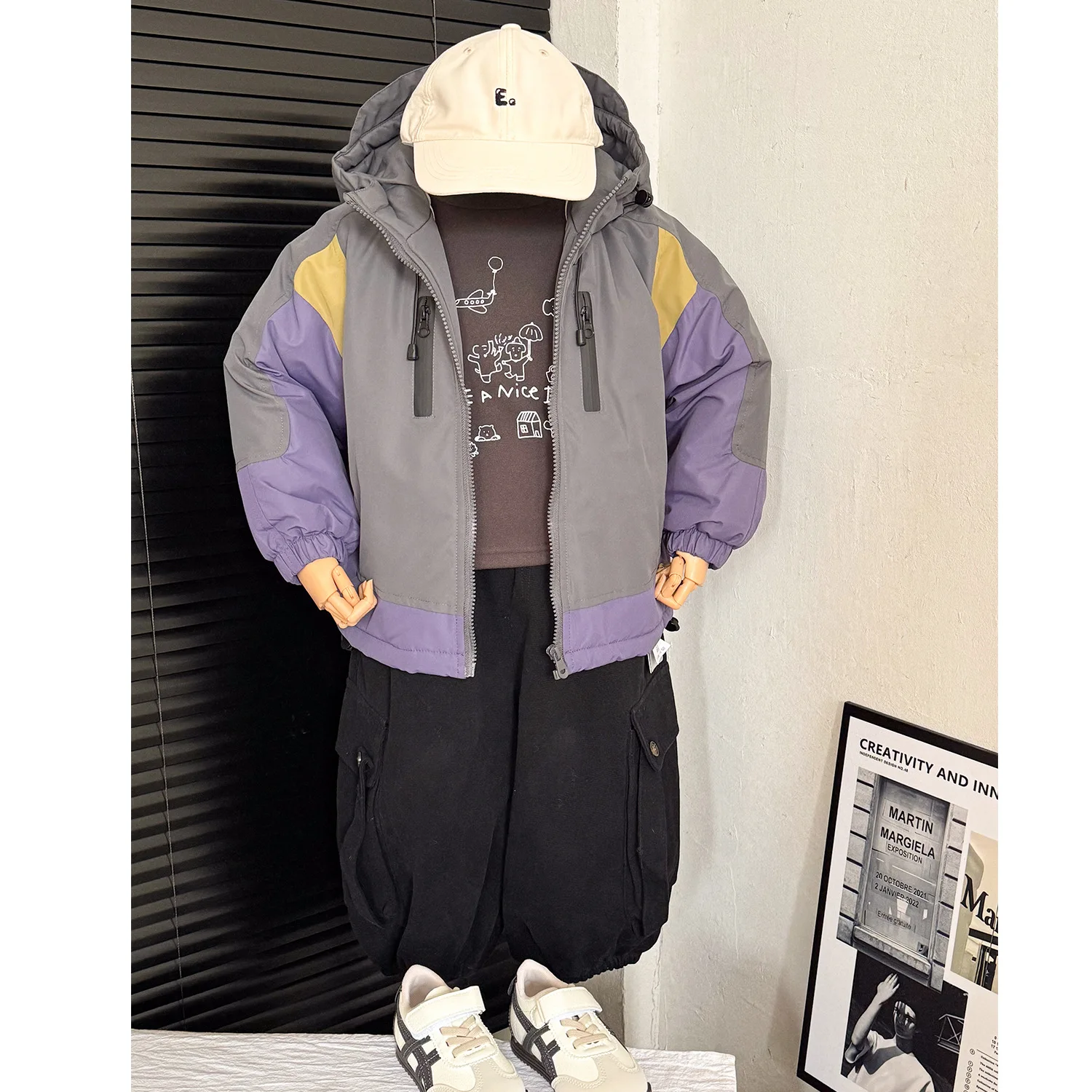 

Kids Boy Outdoor Jacket New Winter Hooded Windproof Thicken Warm Toddler Boy Parkas Coat Patchwork Infant Girls Quilted Jacket