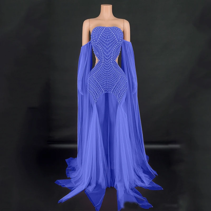 Kostium dla piosenkarki jazzowej, taniec, wiele kolorów, perły, siateczka, suknie wieczorowe, sukienka na imprezę, strój festiwalowy, odzież sceniczna, na wybieg, XS10393