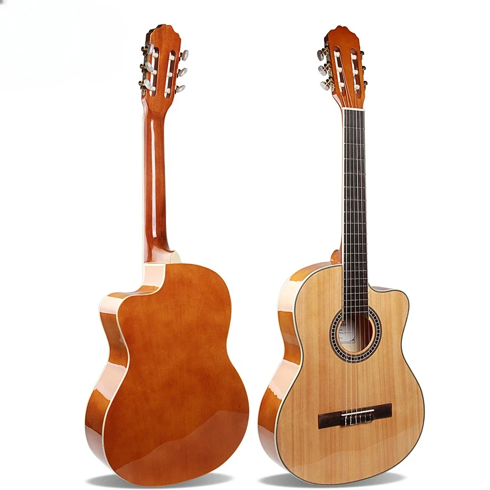 

39 Inch Cutaway Spruce Top Linden Basswood Back Nylon Concert Classical Guitar Kit Opened Knob 6 Strings with Guitar Tuner