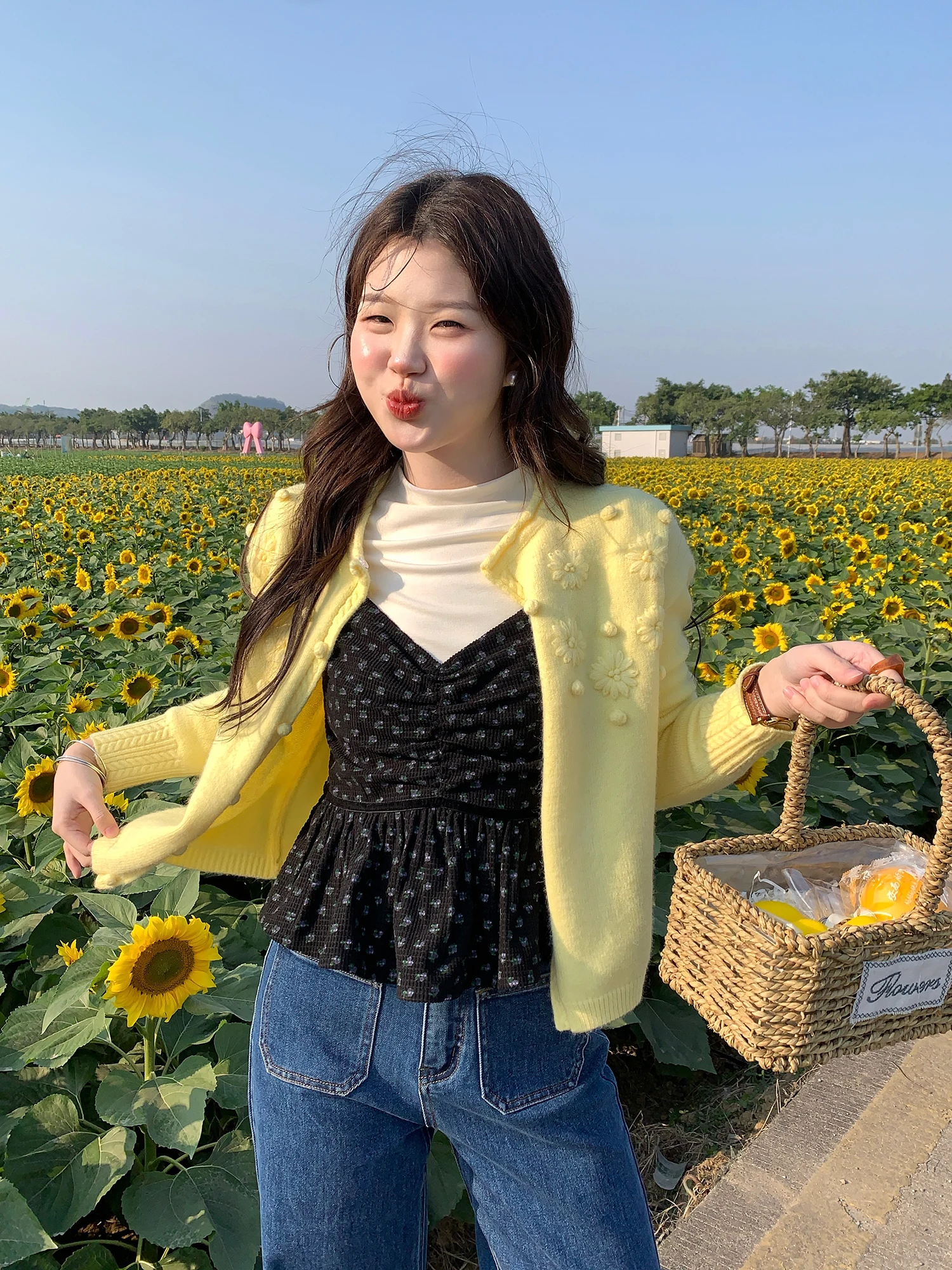 

Корейский женский вязаный свитер-кардиган из мягкого трикотажа с 3D-декором, тяжелая работа, длинный рукав