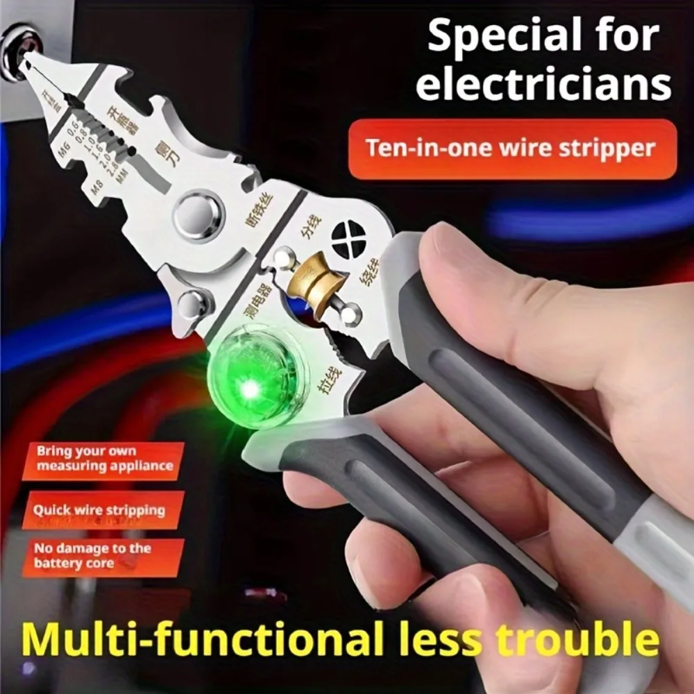 

10 IN 1 Foldable Wire Stripper with Electricity Measurement Plier for Cutting Pulling Wires Cable Electrician Scissors