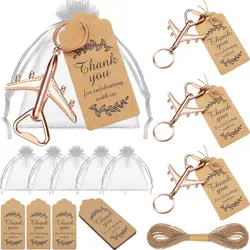 50Pcs Airplane Keychain Bottle Opener Wedding Presents For Guests Creative Birthday Gifts With Organza Bag Party Decorations